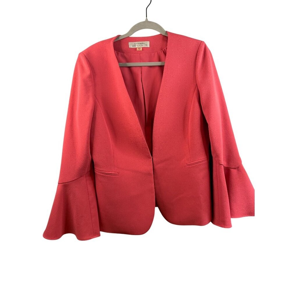 Tahari Arthur S. Levine Womens Coral Flared Bell Sleeve Open Front Blazer Size 1